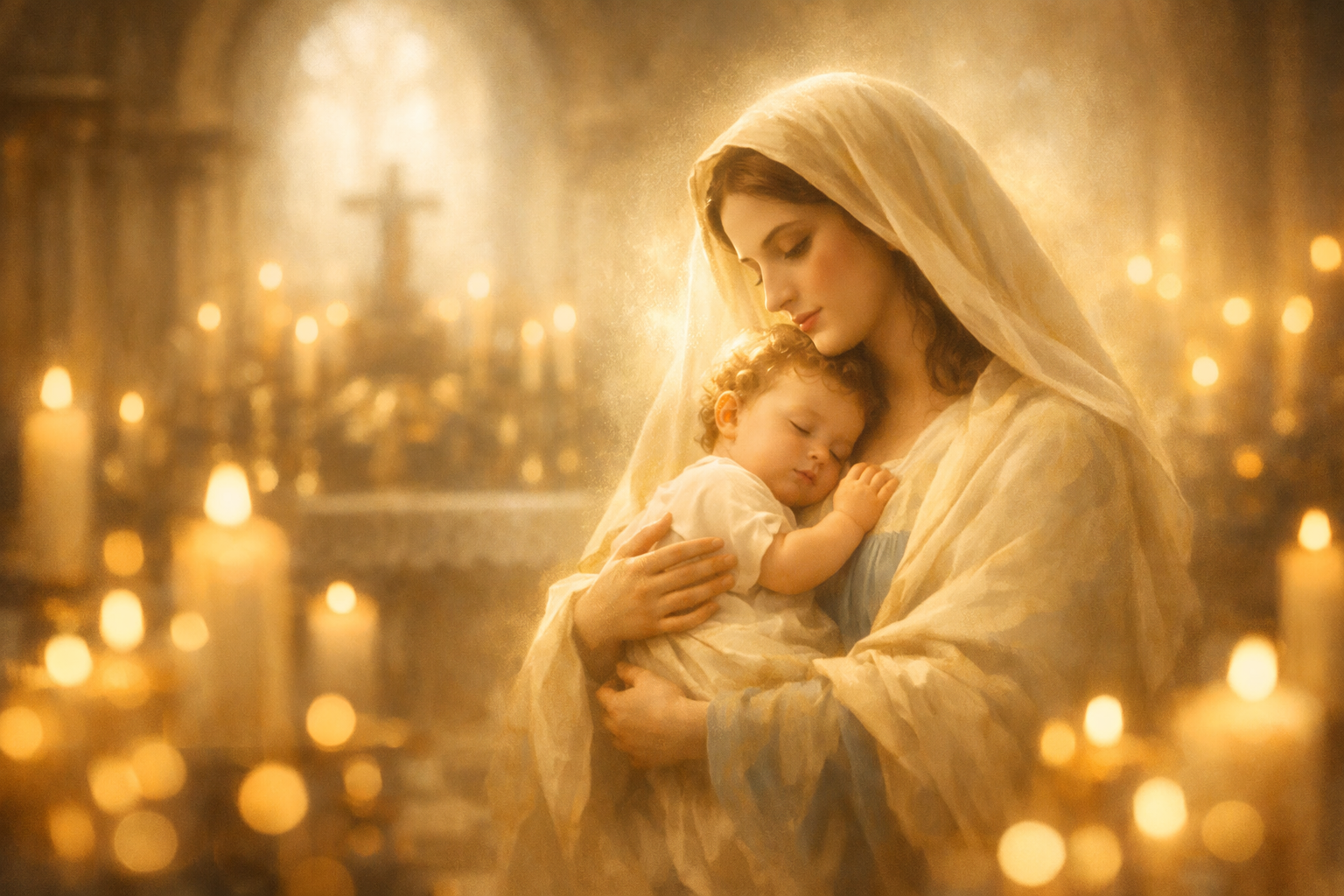 Maria-Lichtmis - Maria met baby Jezus in kaarslicht